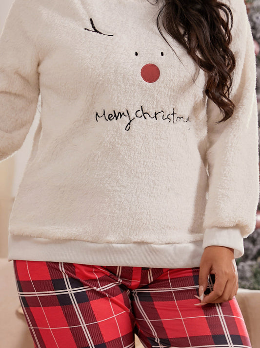 Christmas Print Plaid Hooded Lounge Set