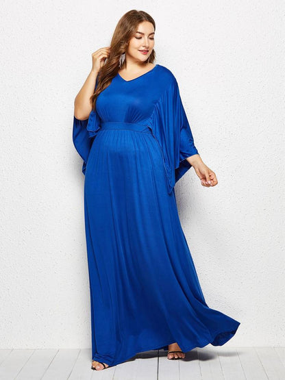 Solid Color Bat Sleeve Maxi Dress