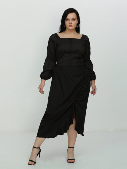 Irregular Ruffle Hem Lantern Sleeve Blouse