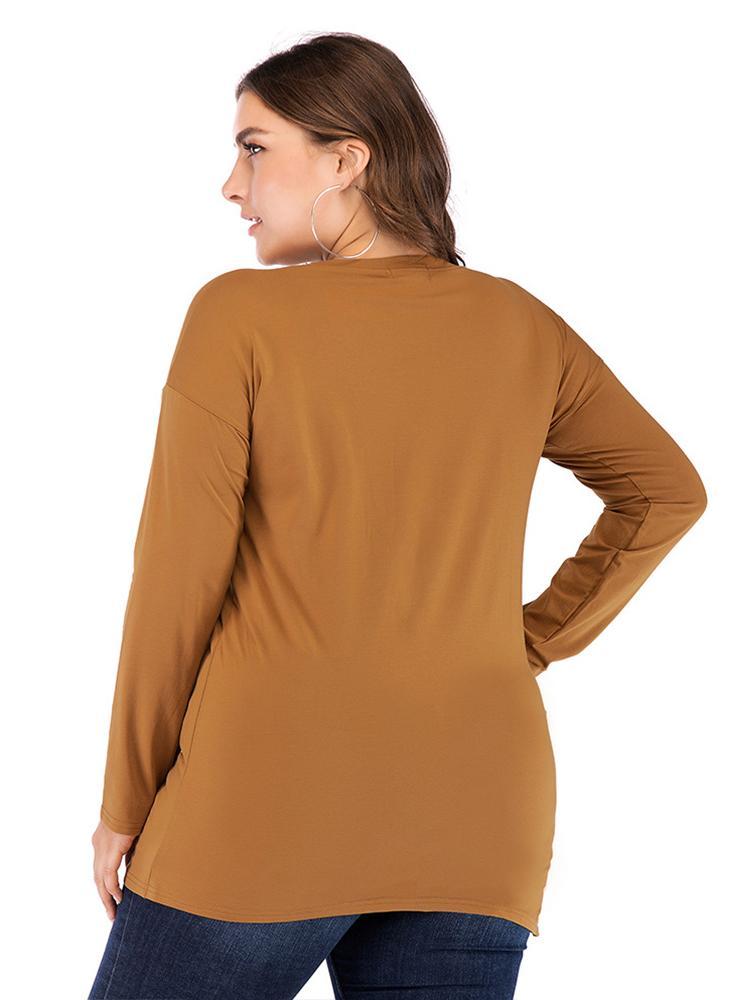 Basic Pockets Round Neck Elastic T-shirt