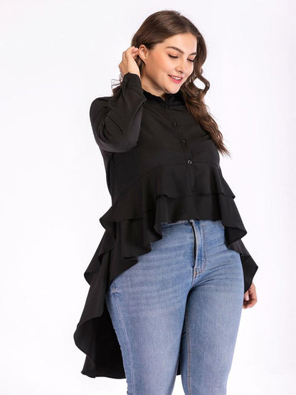 Irregular Ruffle Button Up Lapel Shirt