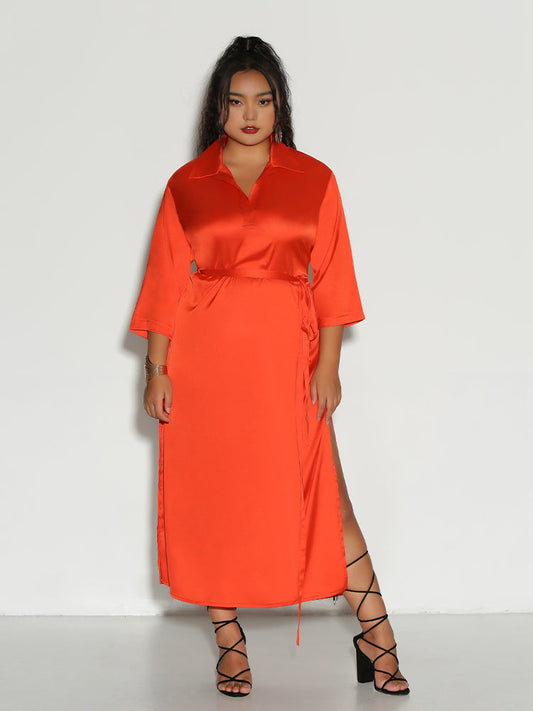 Knotted Lapel Collar Dress