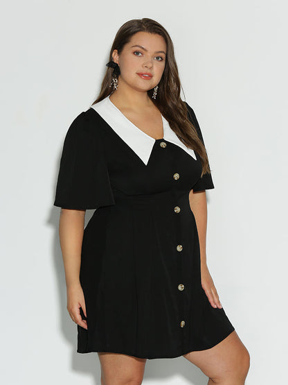 Button Lapel Collar Dress