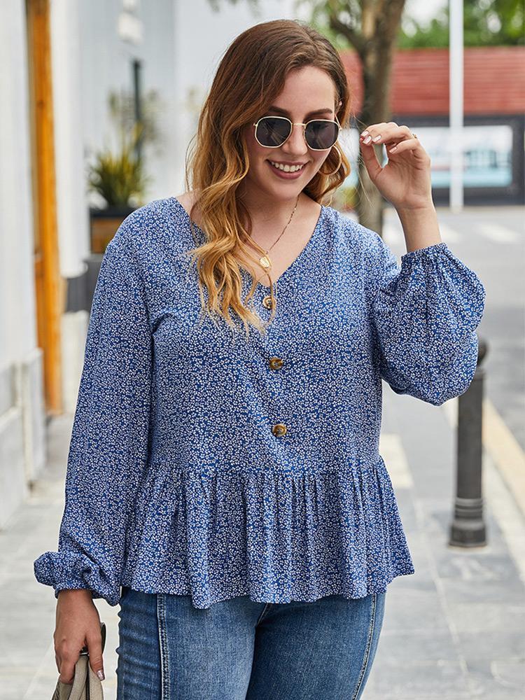 Ditsy Printed Lantern Sleeve Top