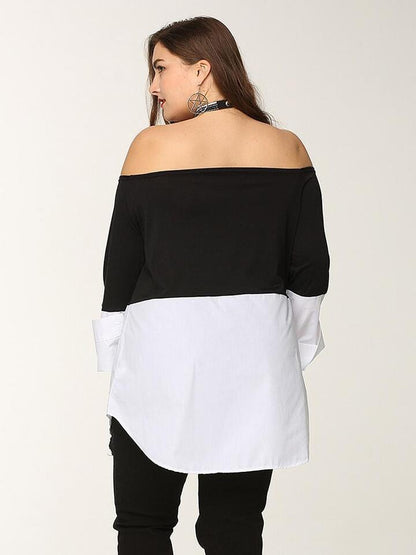 Patchwork Off-shoulder Mid Length Blouse