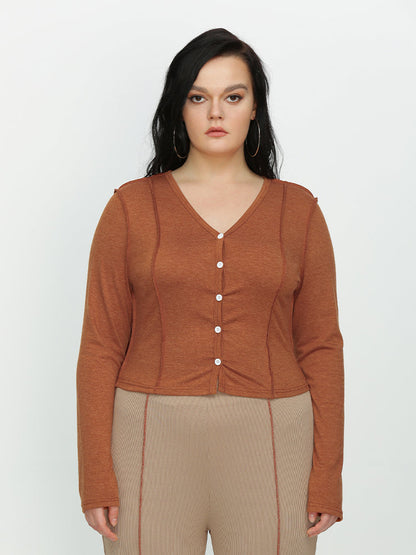 V-neck Button T-shirt