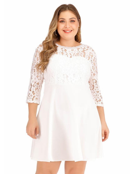 Lace Patchwork Round Neck  Backless Dress