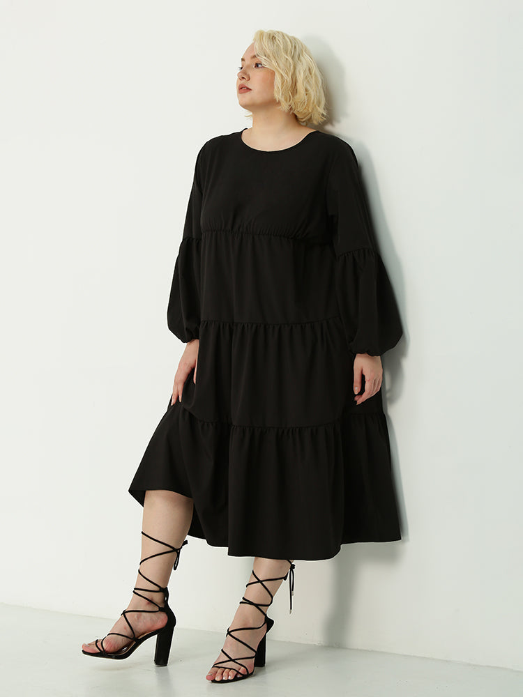 Long Sleeve Tiered Midi Dress