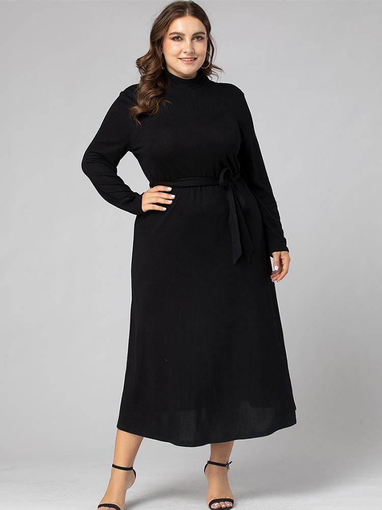 Half Turtleneck Lacing Waist Classic Maxi Dress