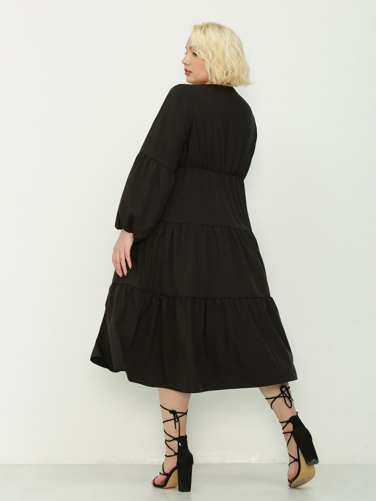 Long Sleeve Tiered Midi Dress