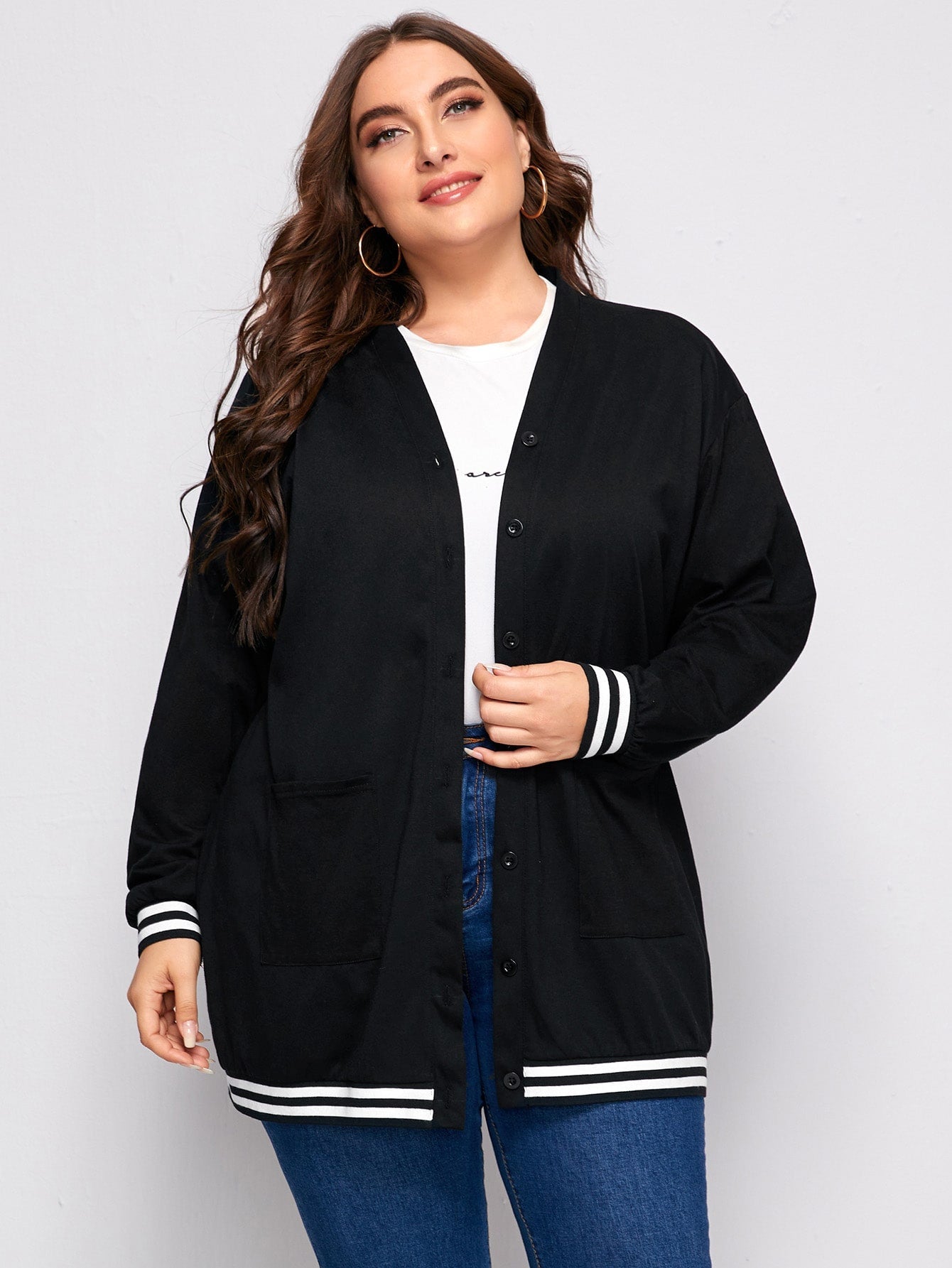 Button Front Striped Jacket