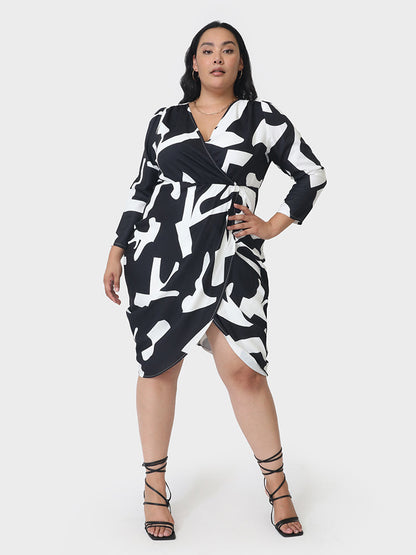 Color Block Asymmetrical V Neck  Dress