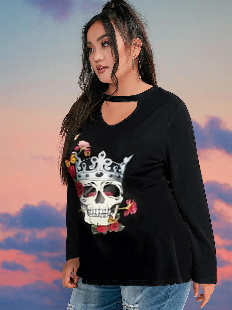 Halloween Skull Rose Print Cut Out T-shirt