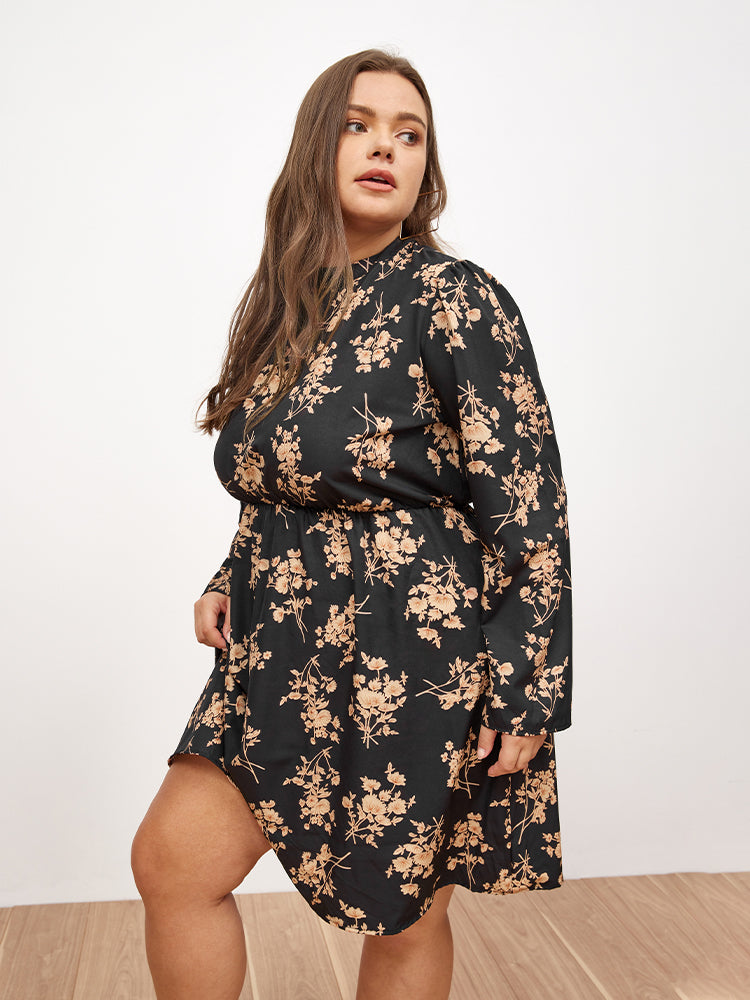 Turtleneck Long Sleeve Floral Dress