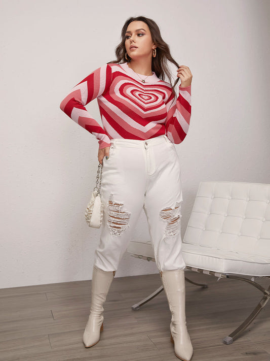 Contrast Round Neck Loose Sweater