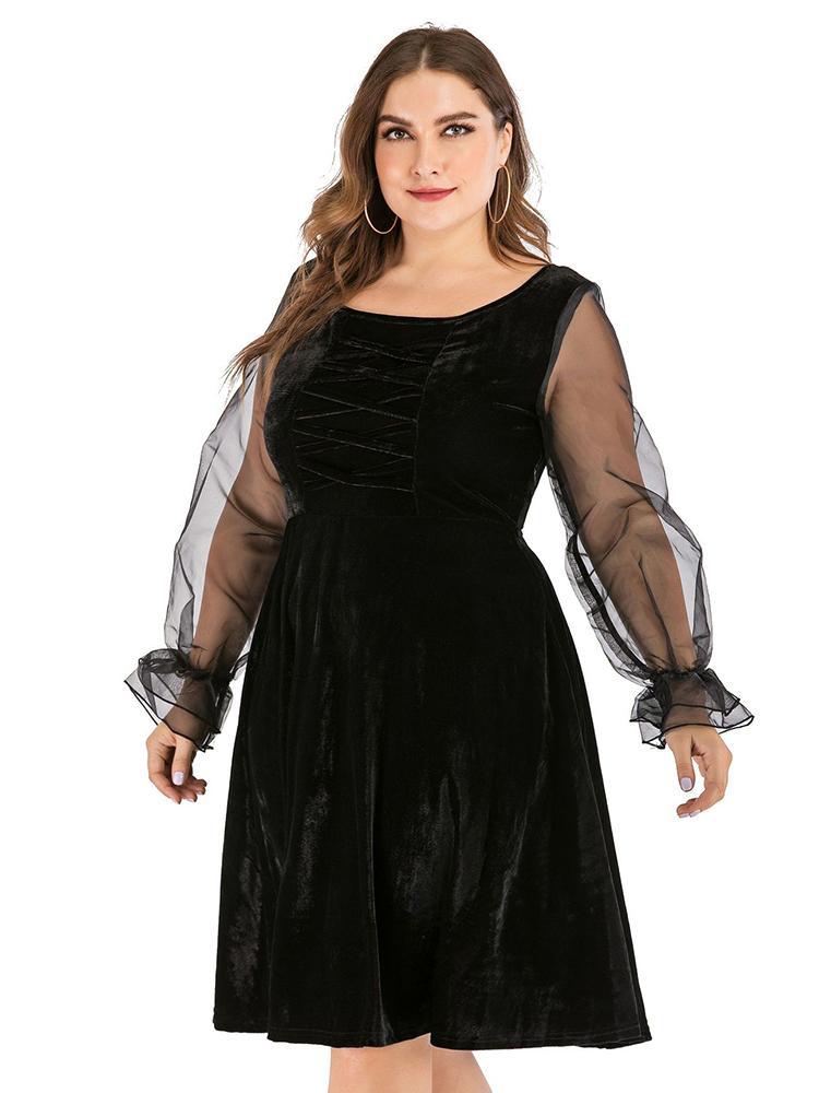 Velvet Sheer Patchwork Sleeve Retro Dress