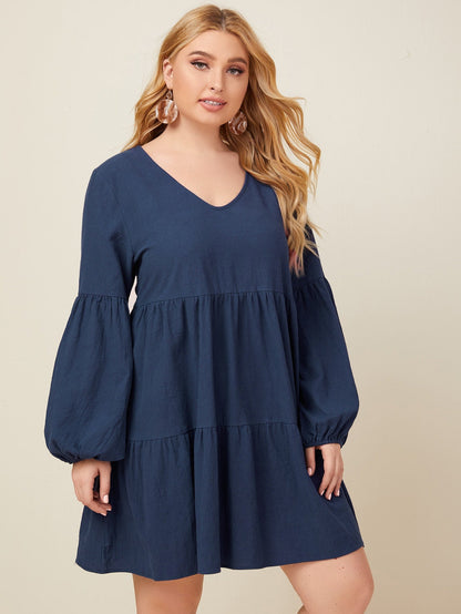 Balloon Sleeve Tiered Dress