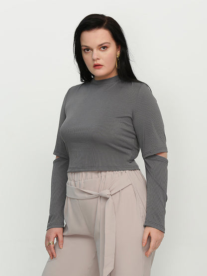 Cut Out Sleeve Round Neck T-Shirt