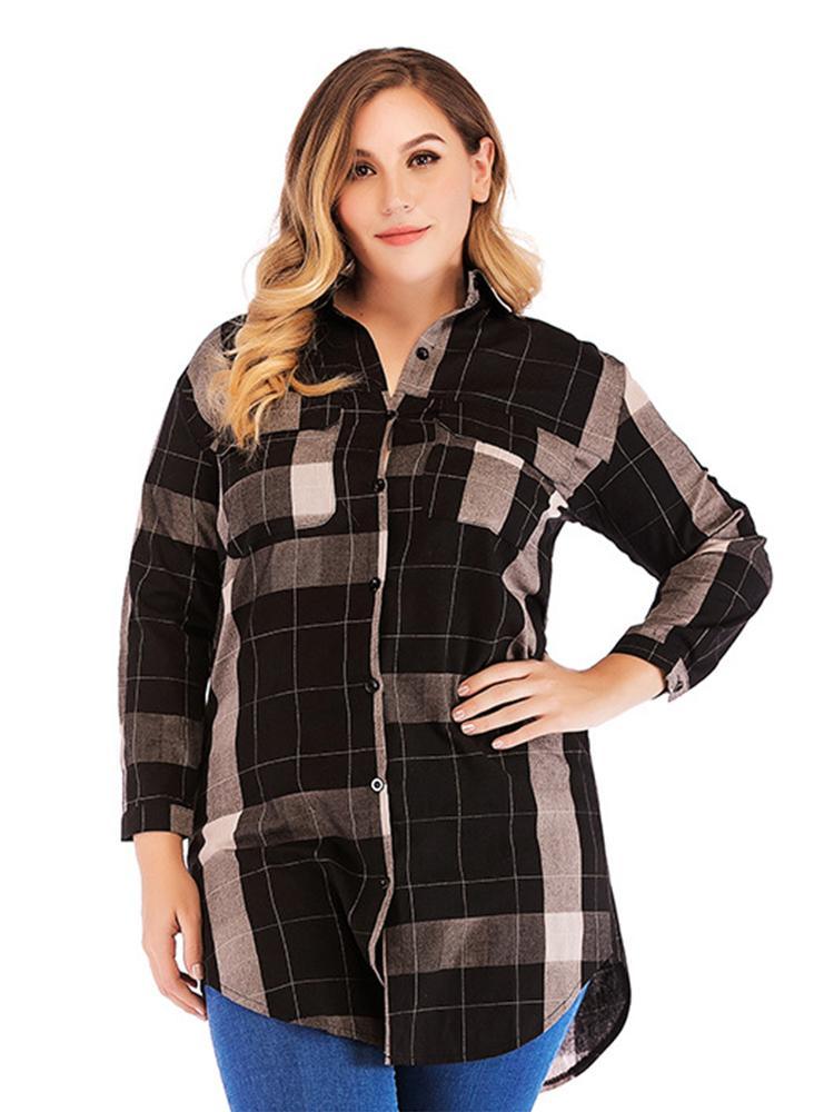 Classic Plaid Pocket Mid-length Shirt