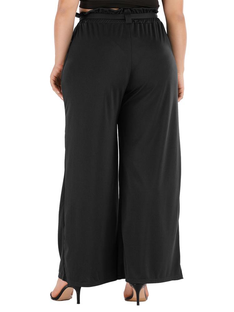 Bow Belt Wide Leg Solid Color Pants