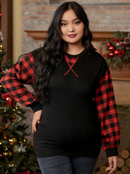 Plaid Sleeve Casual T-shirt