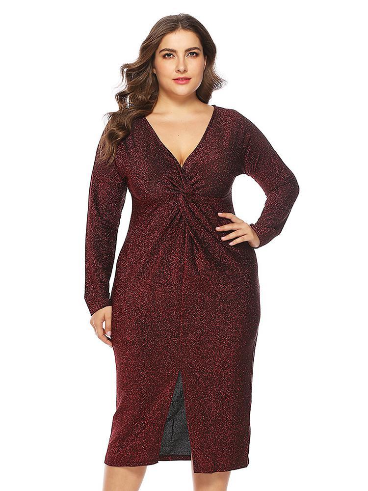 Knot V-neck Split Elegant Dress