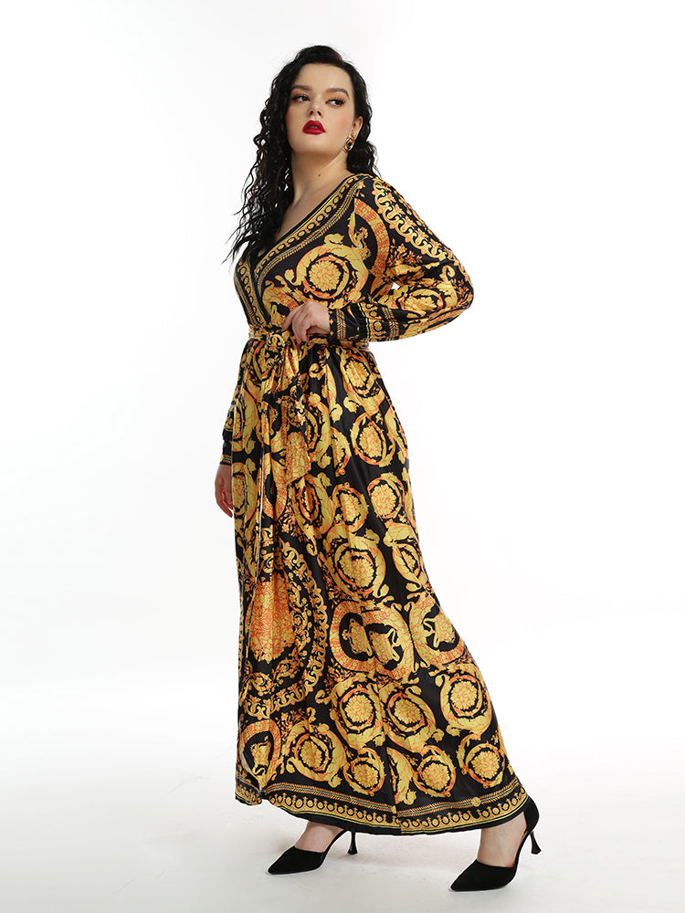 Vintage Printed High Slit Dress