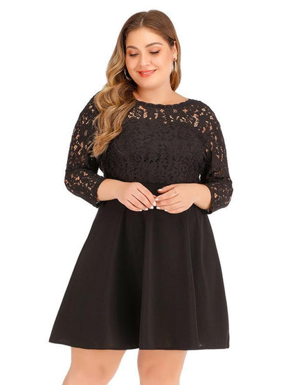Lace Patchwork Round Neck  Backless Dress