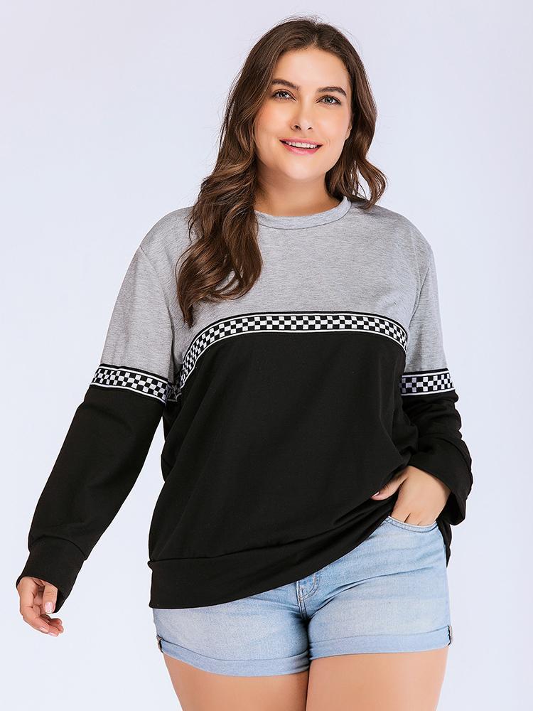 Checkerboard Patchwork Round Neck T-shirt