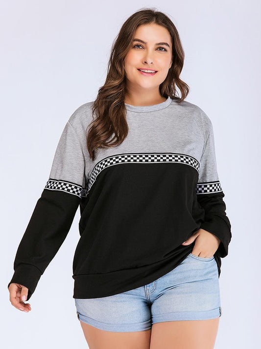 Checkerboard Patchwork Round Neck T-shirt