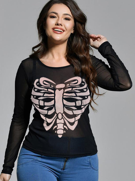 Halloween Skull Print Mesh T-shirt