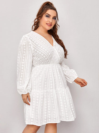 Embroidery Wrap Ruffle Hem Dress