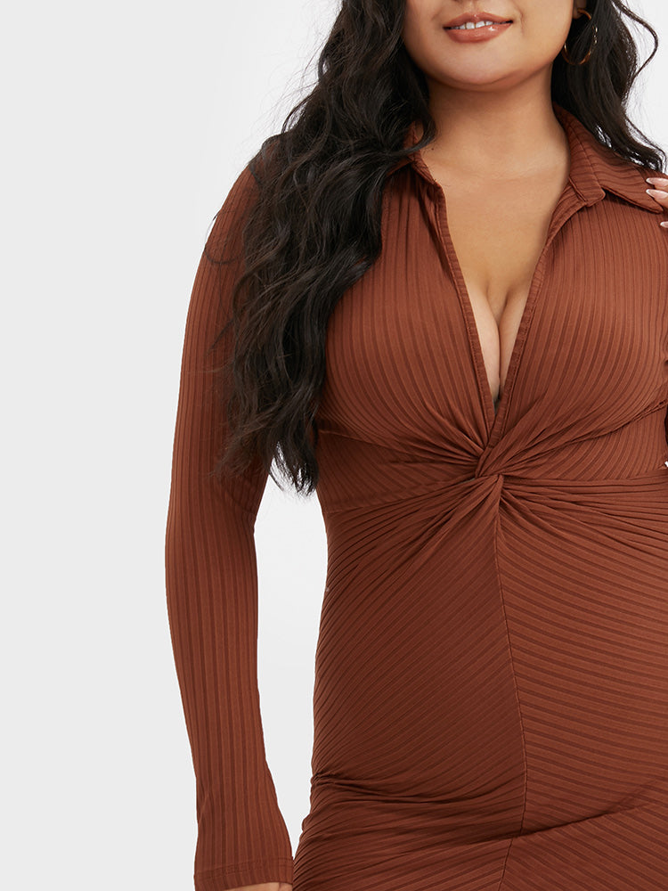 Twist Front Collared Bodycon Dress