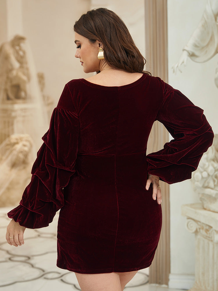 Puff Sleeve Gathered Velvet Dress