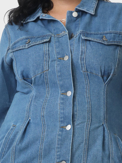 Pocket Lapel Collar Denim Dress