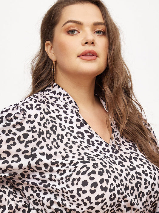 Leopard Print Stand Collar Dress