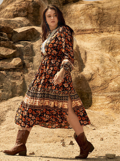 Floral Print V Neck Dress