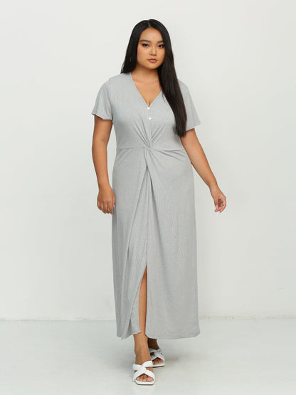 Twist Front Button Short Sleeve Dress