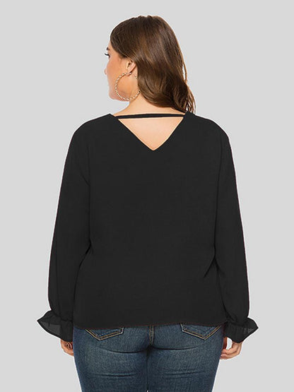 Chiffon Puff Sleeve V-neck Top