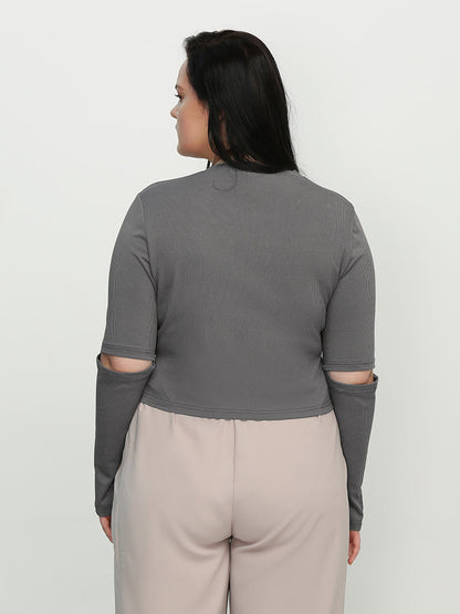 Cut Out Sleeve Round Neck T-Shirt