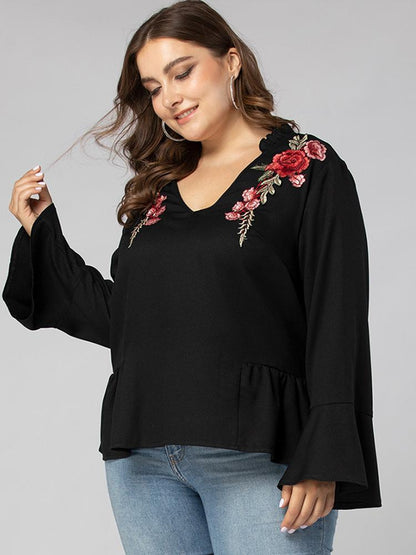 Floral Embroidery V-neck Loose Top