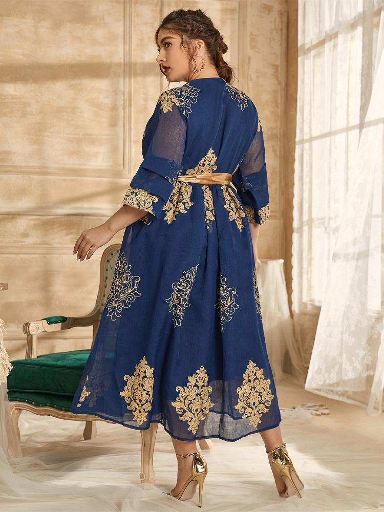 Embroidery Belt V-neck Dress