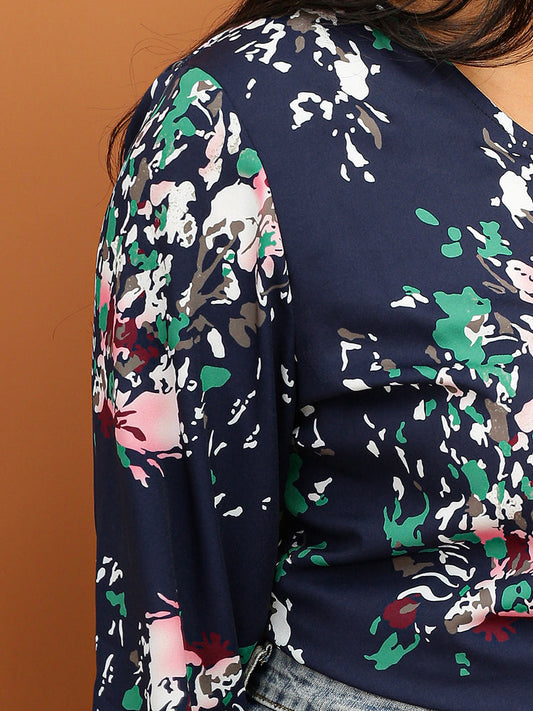 Knotted V-neck Floral Blouse