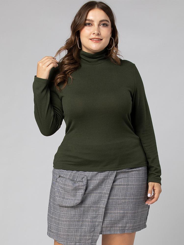 Basic Turtleneck Solid Color T-shirt