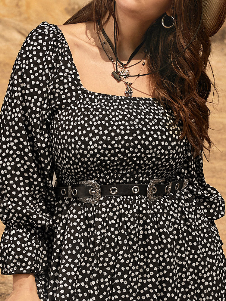 Ditsy Floral Square Neck A Line Dress