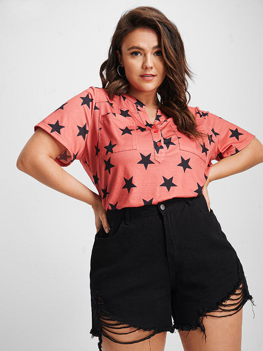 Star Pocket Arc Hem T-shirt