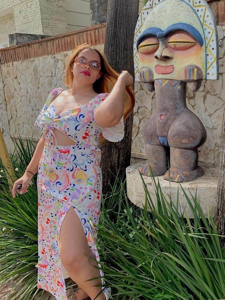 Floral Painting Knotted Dress