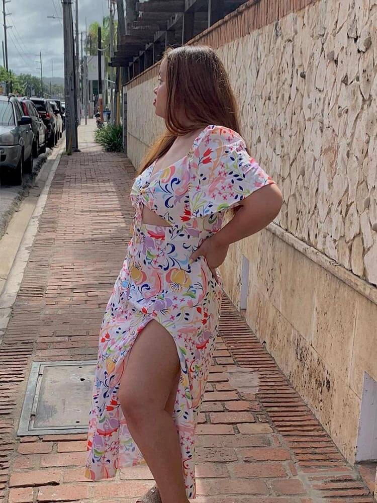 Floral Painting Knotted Dress