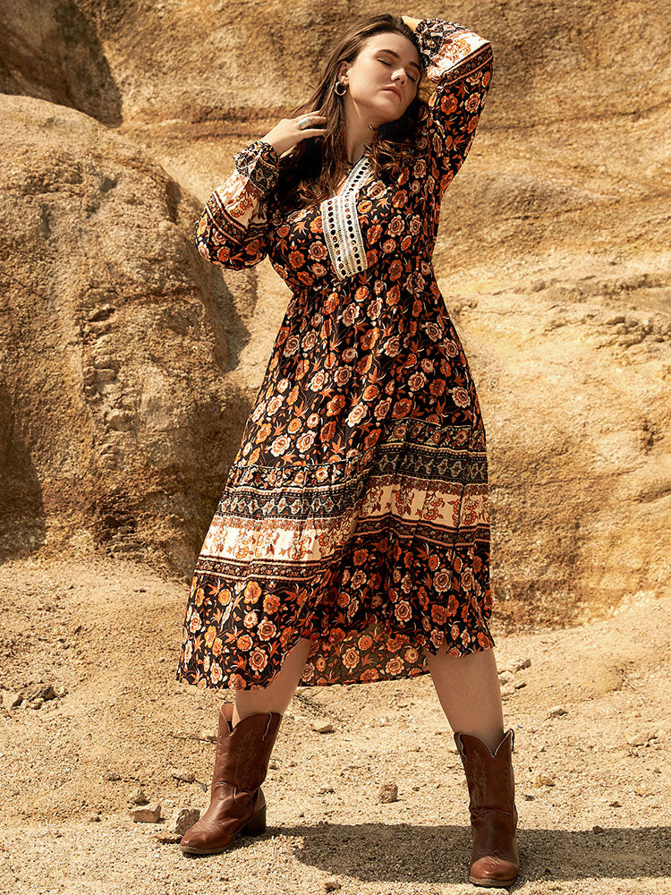 Floral Print V Neck Dress