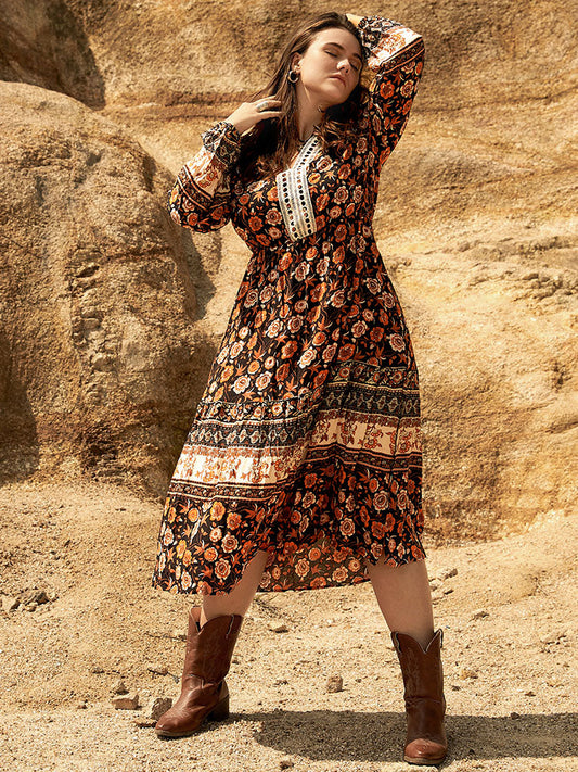 Floral Print V Neck Dress